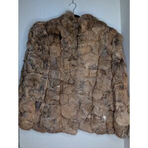 VTG No Brand 100% Brown Rabbit Fur Patchwork Coat M Mob Wife